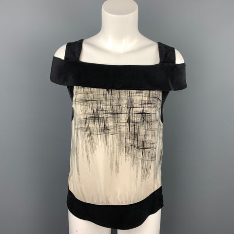 MAEVE Taille 0 Blouse en soie à imprimé géométrique crème et noir