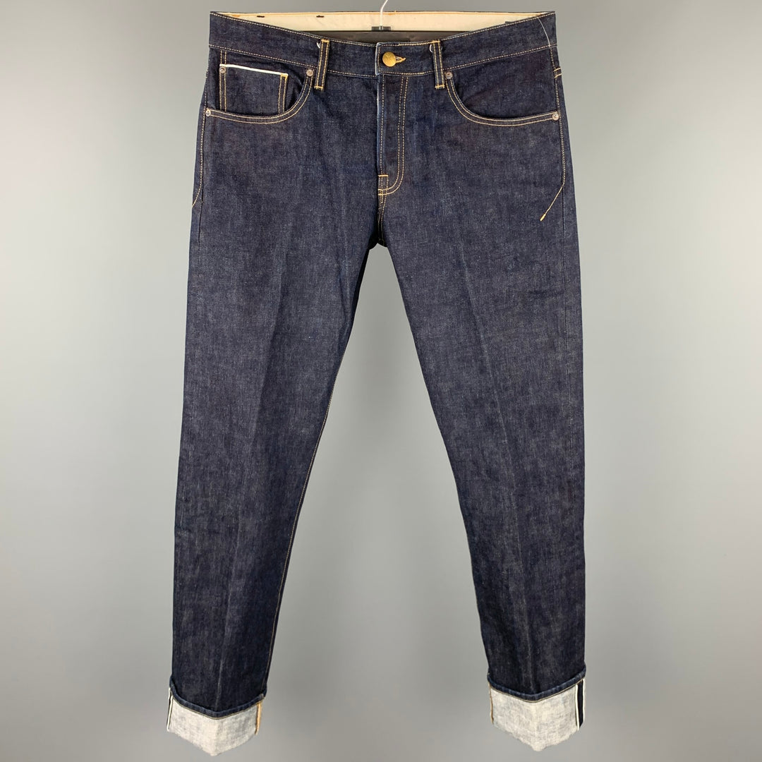 AGAVE Size 36 Indigo Contrast Stitch Selvedge Denim Button Fly Jeans