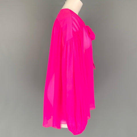 GIAMBATTISTA VALLI Size L Pink Silk See Through Bow Blouse
