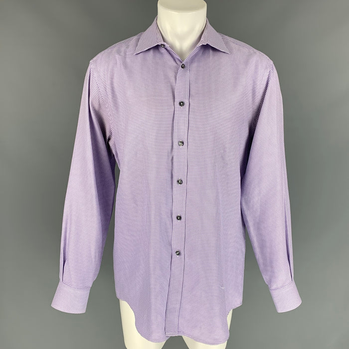 PAUL SMITH Talla M Camisa de manga larga con botones de algodón a cuadros en color lavanda y blanco