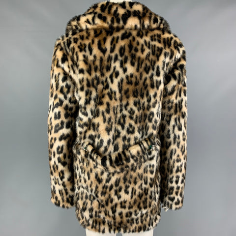 PINKO Size 10 Tan Brown Modacrylic Animal Print Faux Fur Hook & Eye Closure Coat