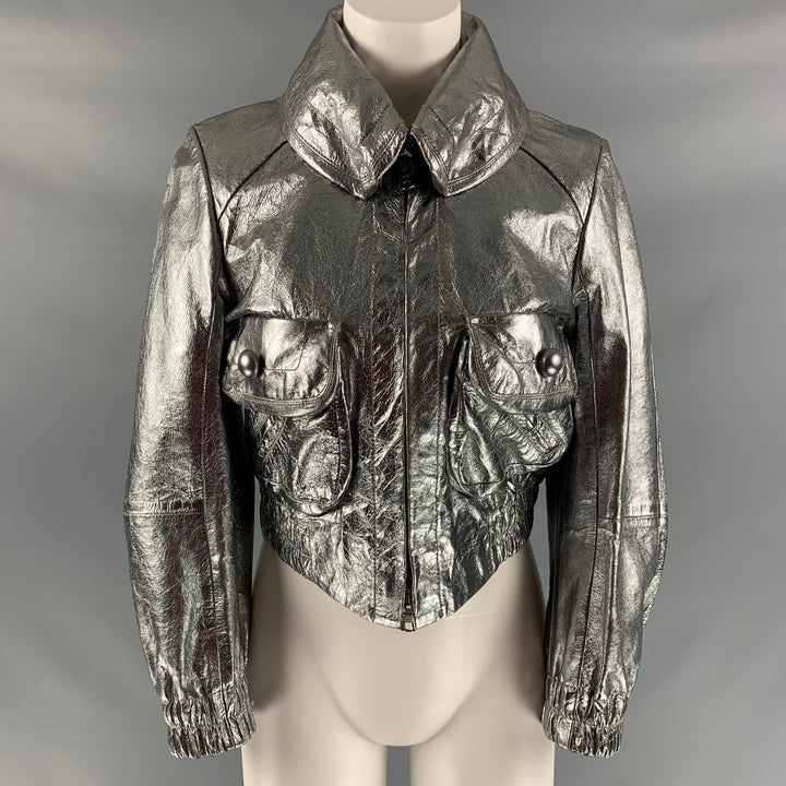 MARC JACOBS Size 8 Silver Metallic Zip Up Jacket