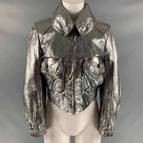 MARC JACOBS Chaqueta con cremallera metálica plateada talla 8
