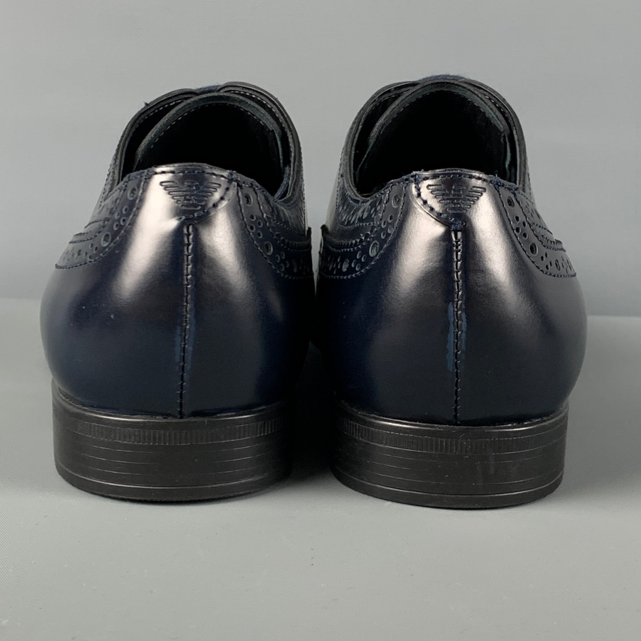 EMPORIO ARMANI Size 9 Navy Perforated Leather Lace Up Shoes – Sui
