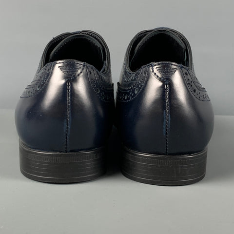 EMPORIO ARMANI Size 9 Navy Perforated Leather Lace Up Shoes