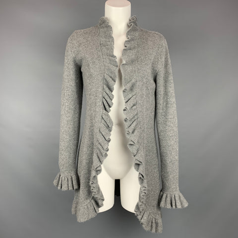 KINROSS Size S Grey Knitted Heather Cashmere Ruffled Cardigan