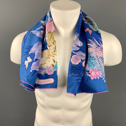 SALVATORE FERRAGAMO Blue & Lavender Print Silk Large Scarf