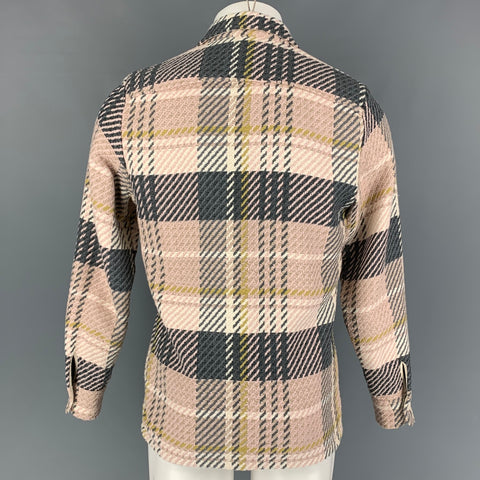 WAX Taille S Chemise à manches longues en mélange de coton à carreaux rose gris