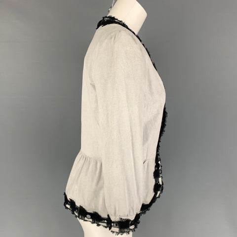 YVES SAINT LAURENT Size 6 Off White Black Leather Beaded Jacket