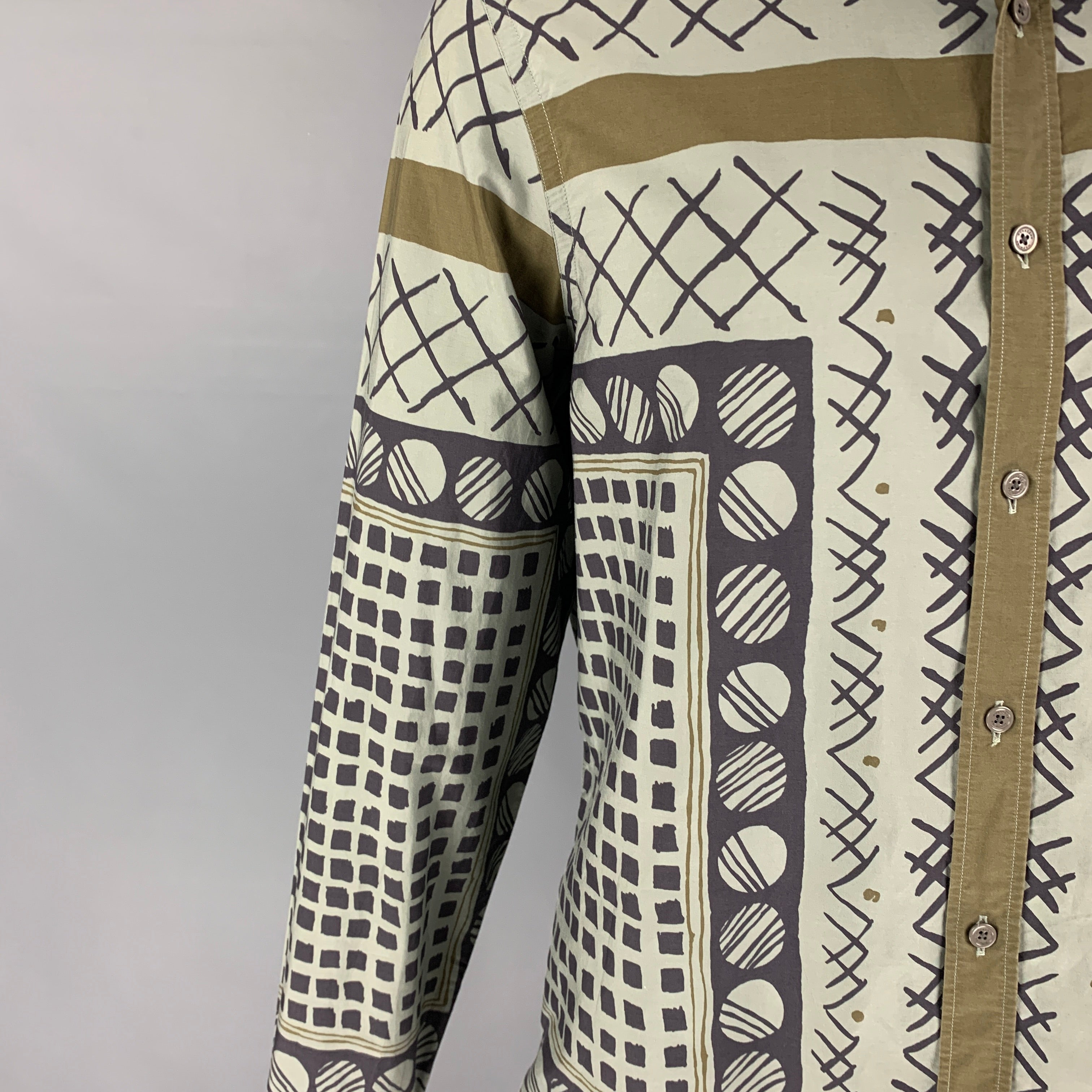 BURBERRY PRORSUM Spring 2013 Size XL Green Black Print Cotton Long