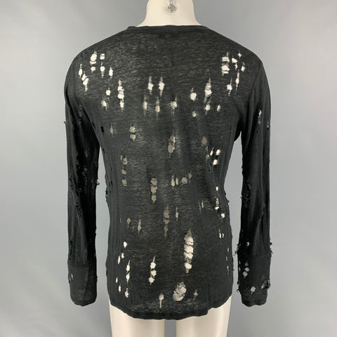 IRO Marvina Size S Black Distressed Linen Long Sleeve T-shirt