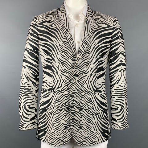 ROBERTO CAVALLI Size 42 Black & White Zebra Print Polyester Blend Sport Coat