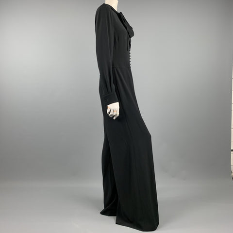 RALPH LAUREN COLLECTION Size 8 Black Viscose / Acetate Long Sleeve Wide Leg Jumpsuit