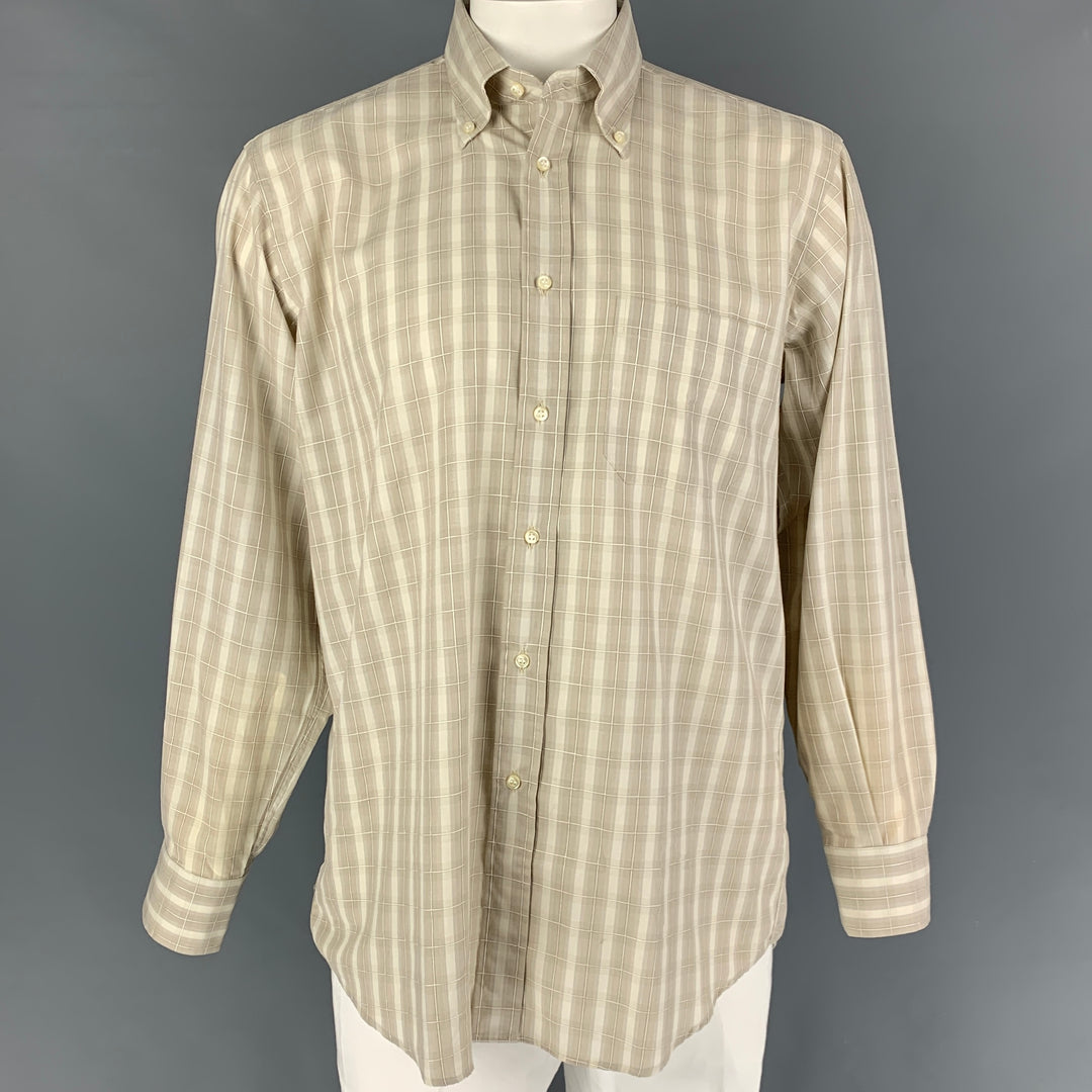 LUCIANO BARBERA Talla L Camisa de manga larga con botones de algodón con panel de ventana beige