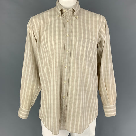LUCIANO BARBERA Size L Beige Window Pane Cotton Button Down Long Sleeve Shirt