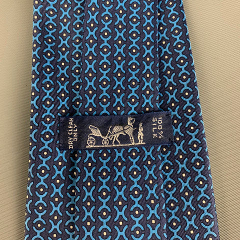 HERMES 5366 OA Navy Blue Abstract Silk Tie