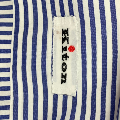KITON Size M White Navy Stripe Cotton Long Sleeve Shirt