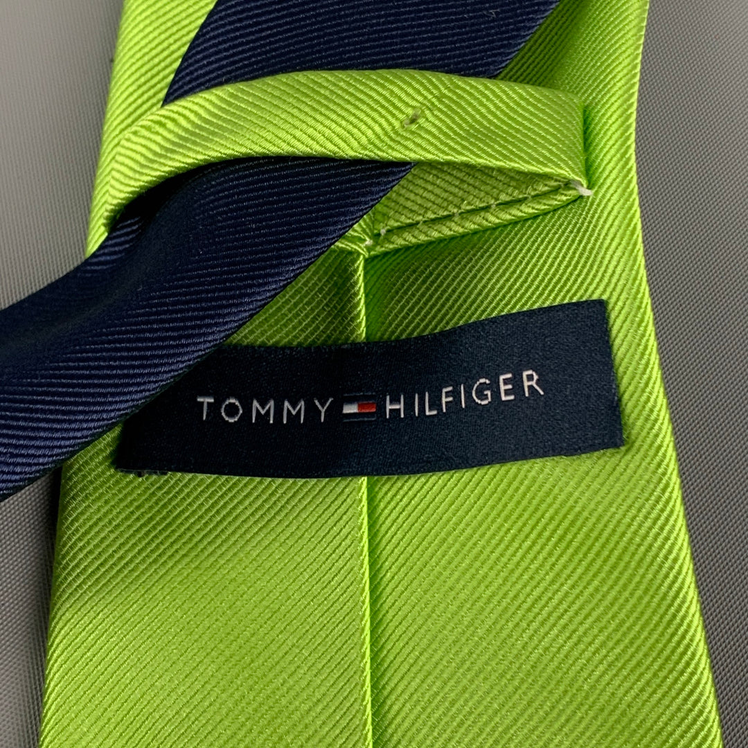 TOMMY HILFIGER Lime Green & Navy Color Block Silk Tie