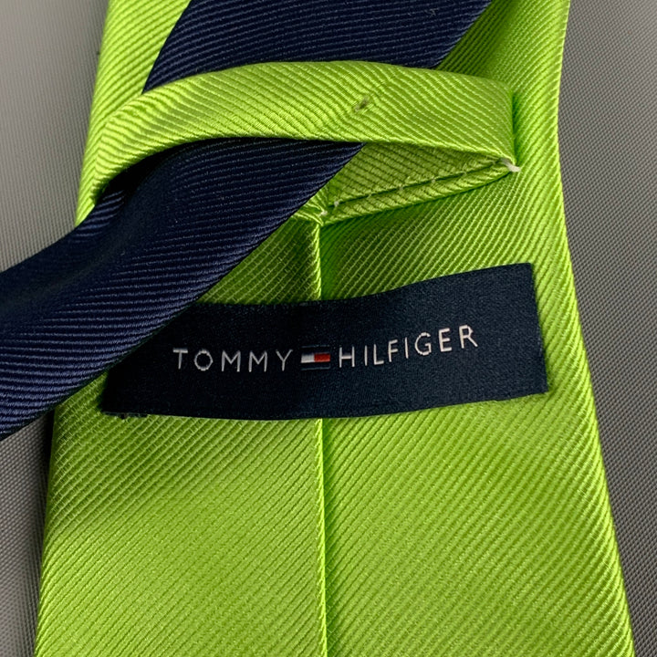TOMMY HILFIGER Lime Green & Navy Color Block Silk Tie