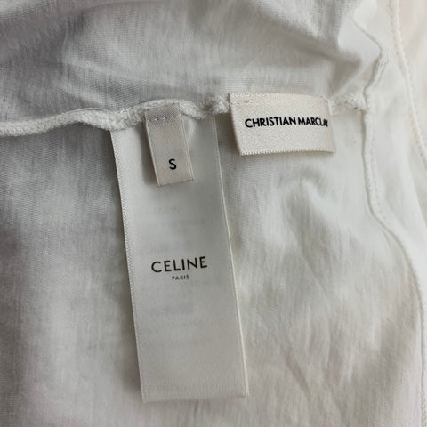 CELINE Size S White Black Cotton Graphic Short Sleeve T-Shirt