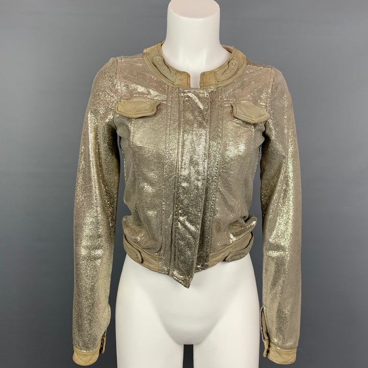 GIORGIO BRATO Size 4 Taupe Metallic Leather Zip Up Jacket
