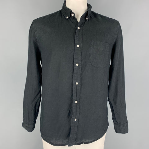 J.CREW Size L Black Linen Long Sleeve Shirt