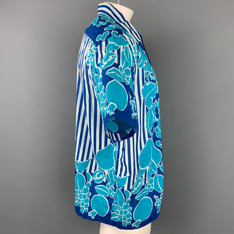PAUL SMITH Size L Blue & Aqua Print Cotton Camp Short Sleeve Shirt