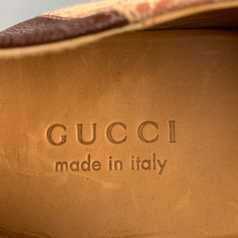 GUCCI Size 9 Tan & Brown Monogram Canvas Slip On Horsebit Loafers