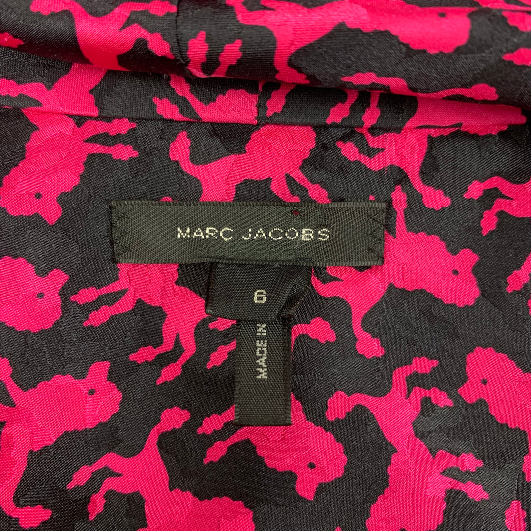 MARC JACOBS Size 6 Black Pink Silk Print Bow Blouse