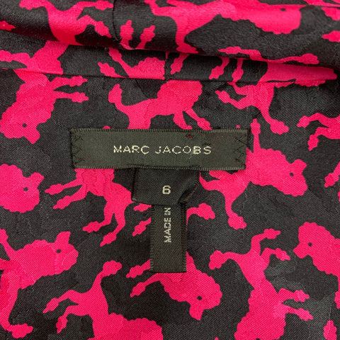 MARC JACOBS Size 6 Black Pink Silk Print Bow Blouse
