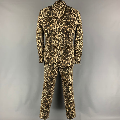 DRIES VAN NOTEN Chest Size 42 Brown Tan Animal Print Wool Notch Lapel 36 31 Suit