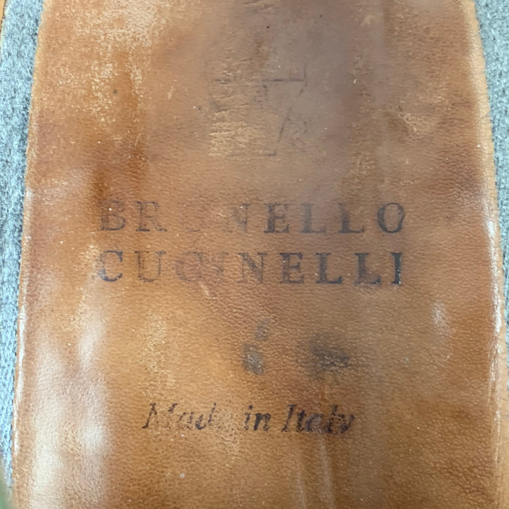 BRUNELLO CUCINELLI Taille 9 Chaussures à lacets en daim olive avec bout d'aile