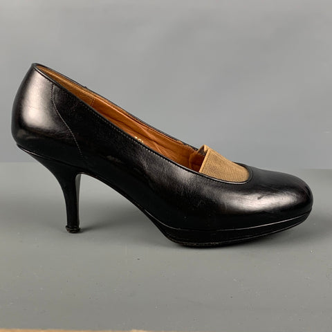 DRIES VAN NOTAN Talla 8.5 Zapatos de tacón de cuero negro amarillo