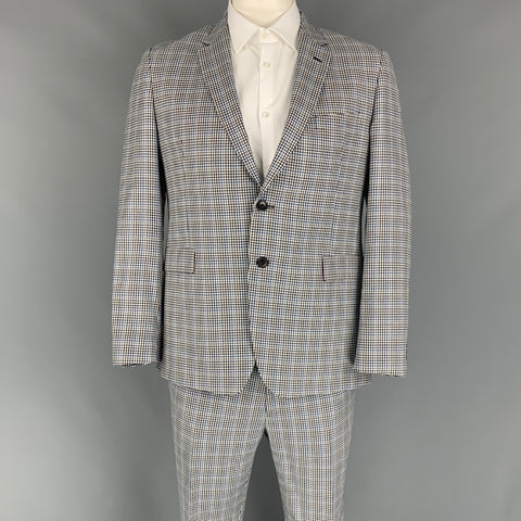 PAUL SMITH Traje Kensington Talla 42 Traje con solapa de muesca de seda y lana a cuadros blanco y azul