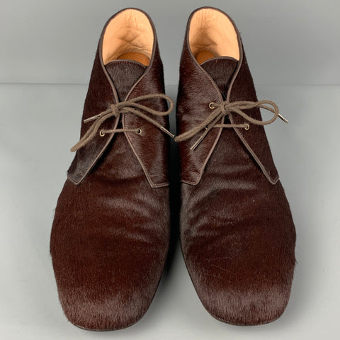 CHRISTIAN LOUBOUTIN Size 9 Brown Pony Hair Leather Lace Up Boots