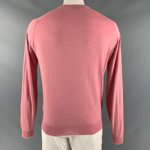 JOHN SMEDLEY Size L Pink Wool Cotton V-Neck Pullover