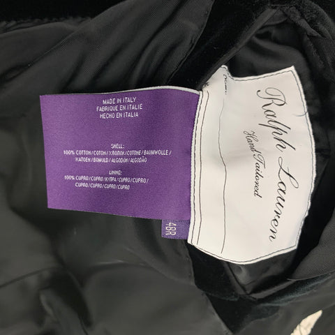 RALPH LAUREN Purple Label Size 38 Black Cotton Velvet Notch Lapel Sport Coat
