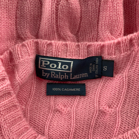 RALPH LAUREN Size S Pink Cable Knit Cashmere Crew-Neck Sweater
