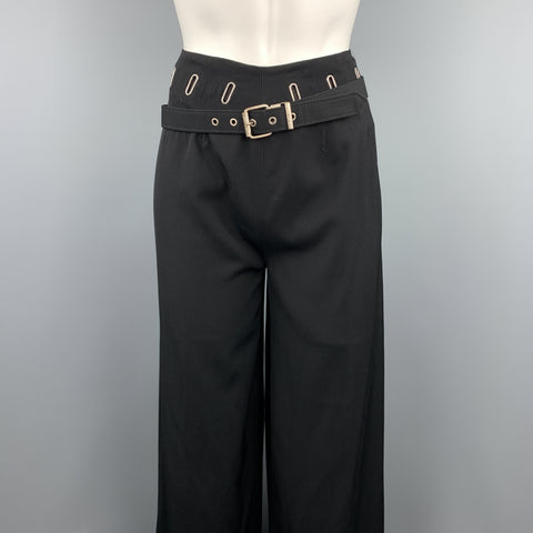 Vintage JEAN PAUL GAULTIER Size 8 Black Wool Blend Belted Dress Pants