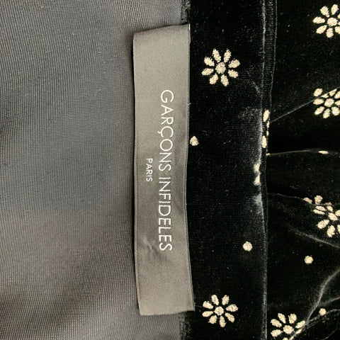 GARCONS INFIDELES Size XL Black & Silver Floral Velvet Button Up Long Sleeve Shirt