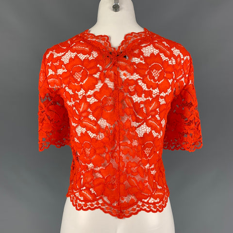 SANDRO Size 2 Orange Rayon &  Polyamide Lace Blouse