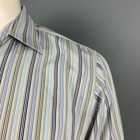 HERMES Size S Grey Blue Stripe Button Up Long Sleeve Shirt
