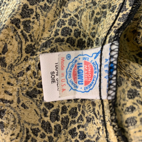 ANNE KLEIN Size 6 Black Silk Abstract floral Long Sleeve Blouse