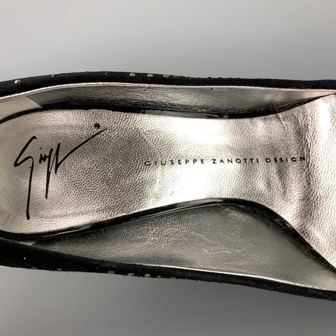 GIUSEPPE ZANOTTI Talla 6 Zapatos de tacón de ante con cristales en negro y plateado