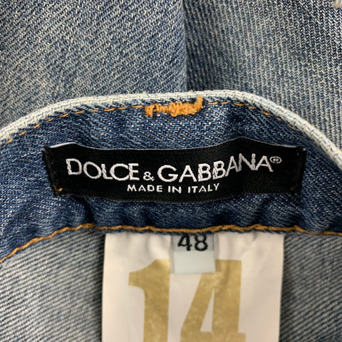 DOLCE & GABBANA Size 32 Light Blue Distressed Cotton Zip Fly Jeans