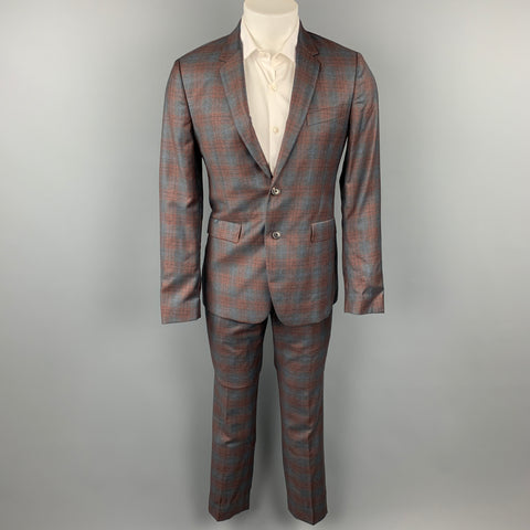 PAUL SMITH Kensington Fit Size 38 Regular Grey & Brown Plaid Virgin Wool Notch Lapel Suit