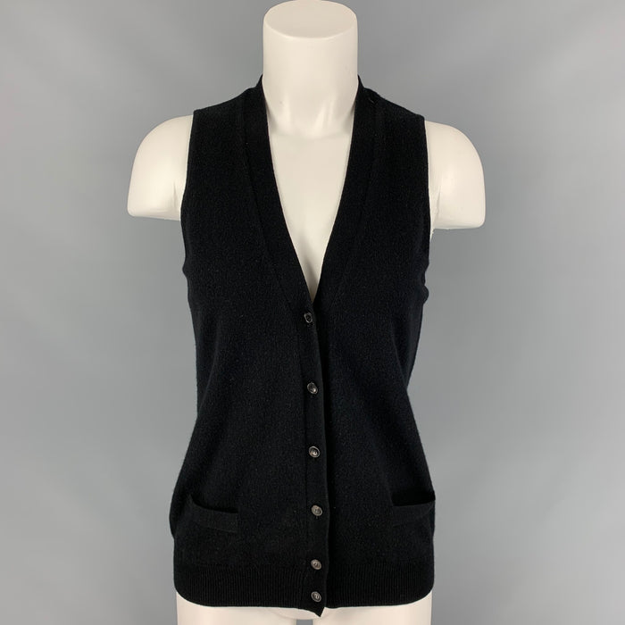 LORO PIANA Size 10 Black Cashmere Buttoned Vest