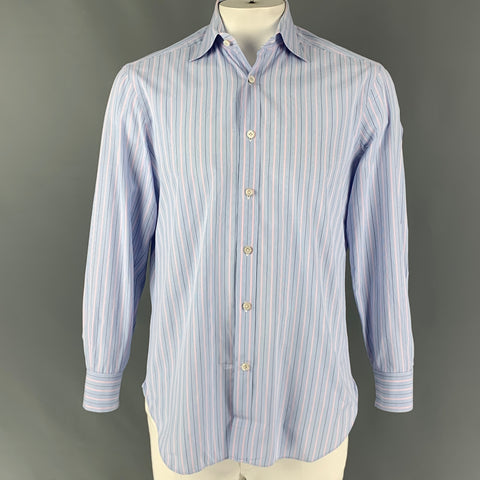 KITON Size M Blue Pink Stripe Long Sleeve Shirt