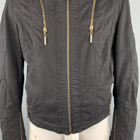 JUST CAVALLI Taille 44 Veste zippée à col haut en coton noir