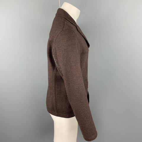 RYAN ROBERTS Size S Brown Wool Notch Lapel Zip Up Jacket
